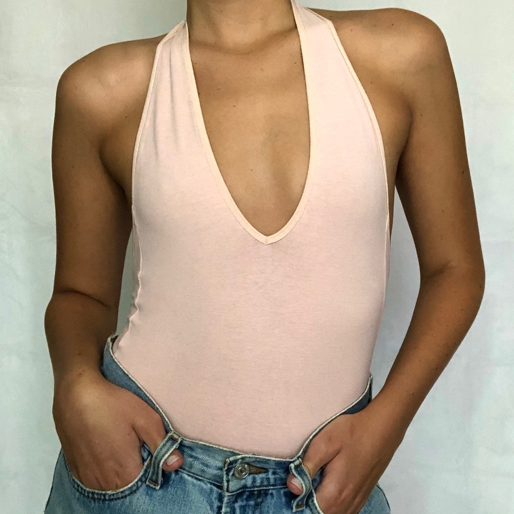 American Apparel pink backless bodysuit